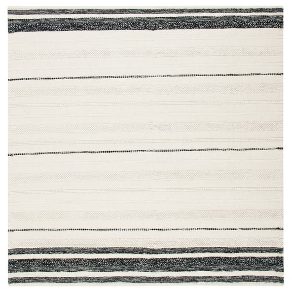 SAFAVIEH Striped Kilim Kevin Striped Cotton Area Rug, Ivory/Black, 3' x 3' Square