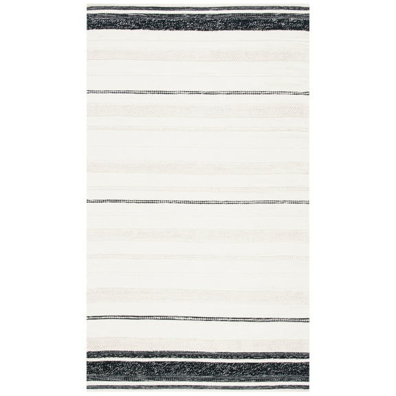 SAFAVIEH Striped Kilim Kevin Striped Cotton Area Rug, Ivory/Black, 3' x 5'
