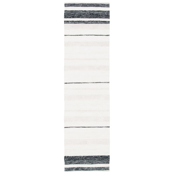 SAFAVIEH Striped Kilim Kevin Striped Cotton Runner Rug, Ivory/Black, 2'3" x 7'