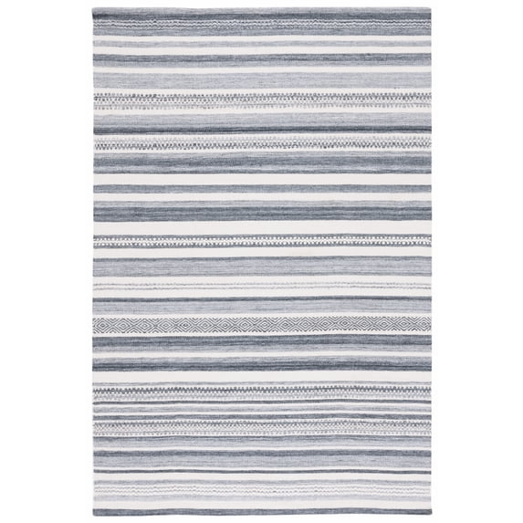 SAFAVIEH Striped Kilim Lagrange Striped Polyester Area Rug, Charcoal/Ivory, 5' x 8'