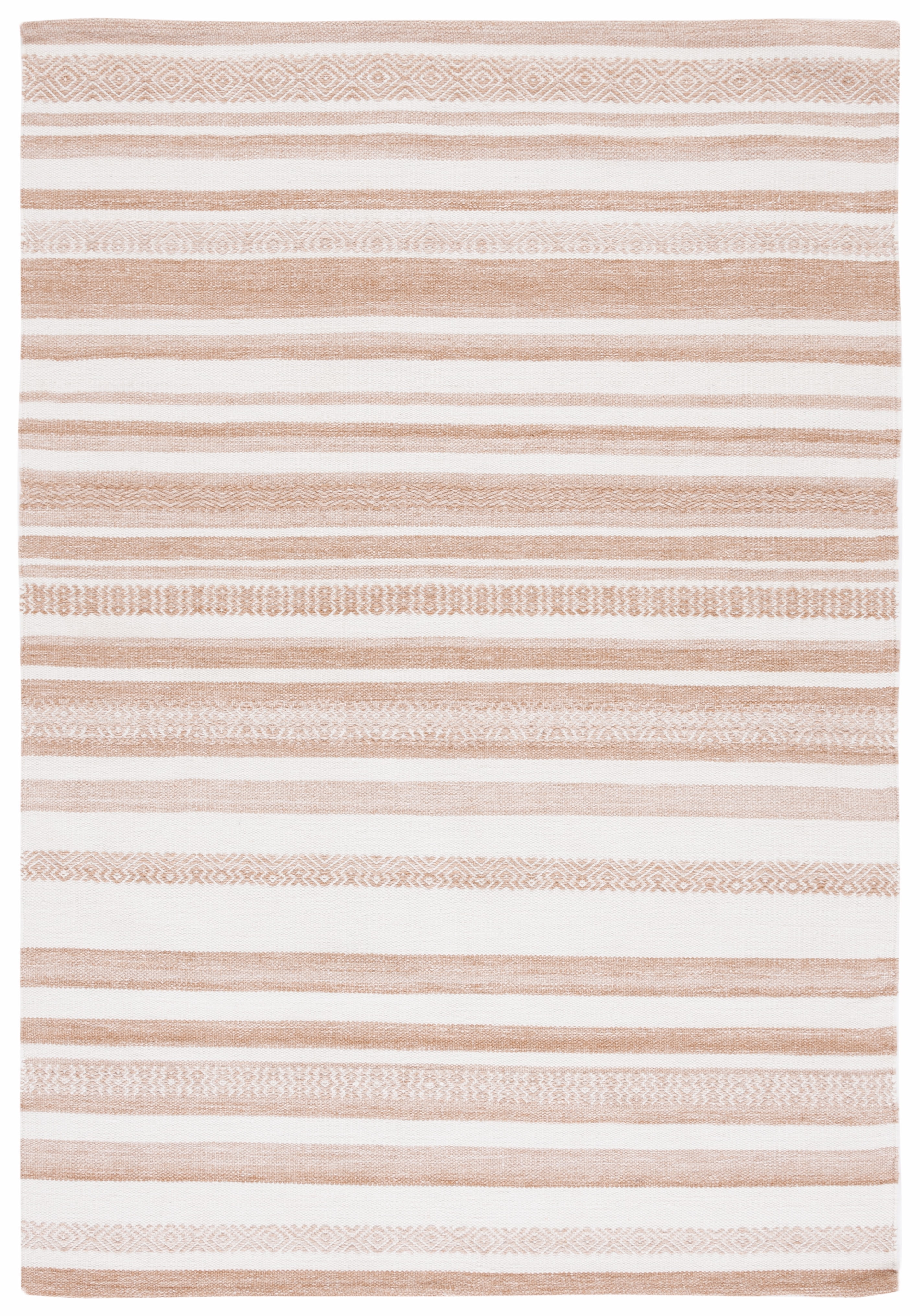 Ivory and Beige 4' x 6' Flat Woven Wool Stripe Rug