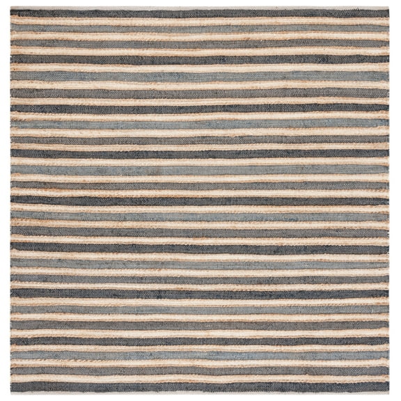SAFAVIEH Striped Kilim Lorcan Striped Area Rug, Charcoal/Ivory, 6'6" x 6'6" Square