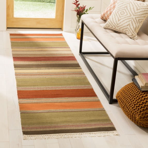 SAFAVIEH Striped Kilim Majorie Wool Runner Rug, Green, 2'3" x 8'
