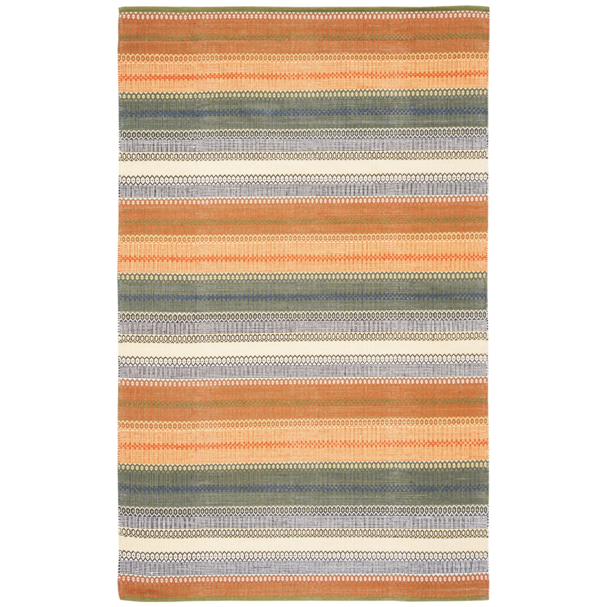 Gold and Grey Handwoven Wool Cotton Striped Area Rug, 5' x 8'