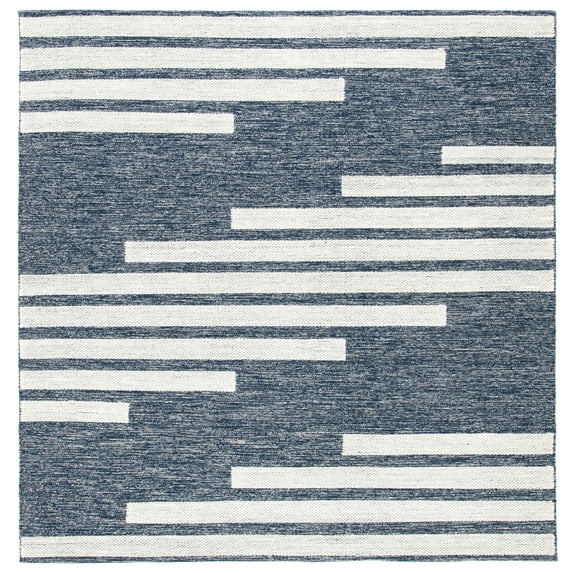 SAFAVIEH Striped Kilim Meriel Striped Area Rug, Navy/Ivory, 7' x 7' Square