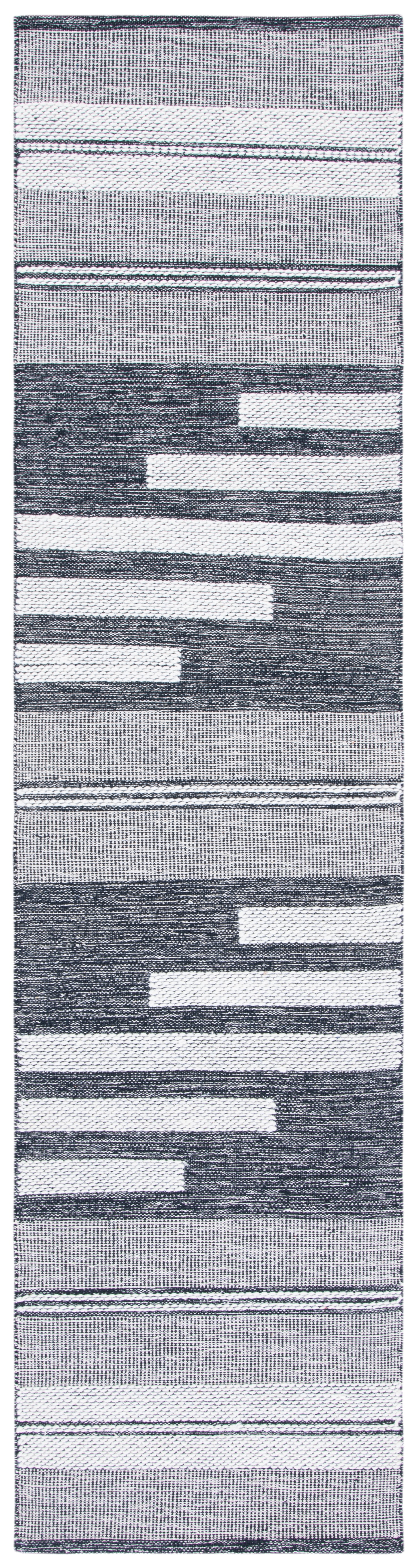 Ivory and Black Striped Kilim Wool-Cotton Area Rug