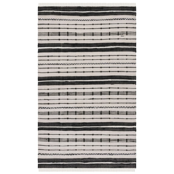 SAFAVIEH Striped Kilim Ottoline Striped Cotton Area Rug, Beige/Black, 4' x 6'