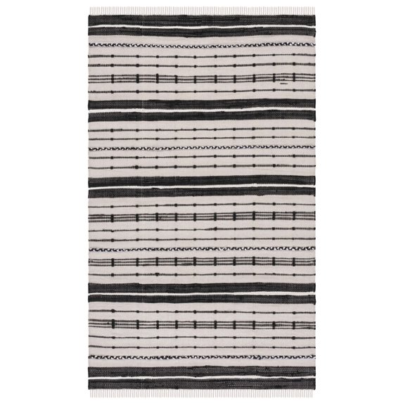 SAFAVIEH Striped Kilim Ottoline Striped Cotton Area Rug, Beige/Black, 4' x 6'