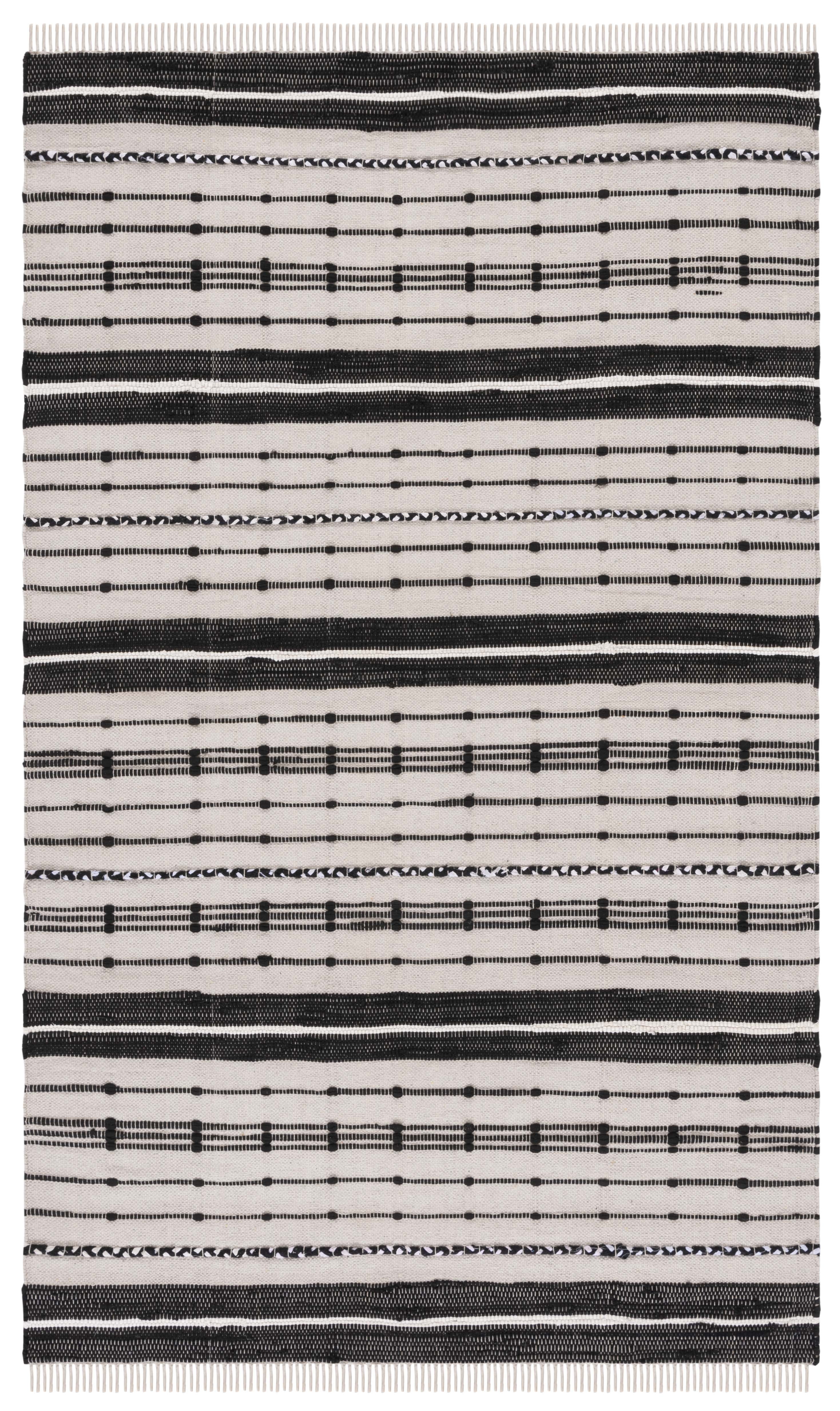 Boho-Chic Black Stripe Hand Woven Wool-Cotton Area Rug