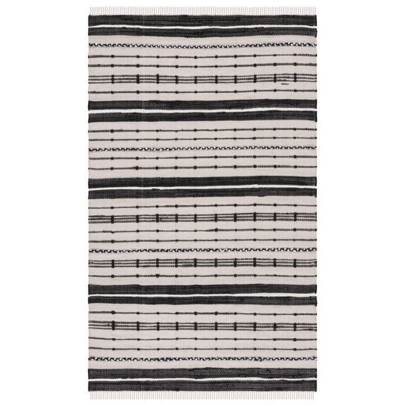 SAFAVIEH Striped Kilim Ottoline Striped Cotton Area Rug, Beige/Black, 5' x 8'