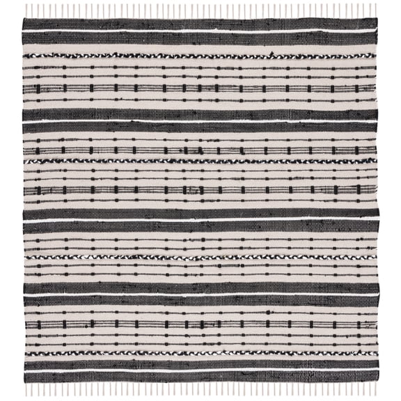 SAFAVIEH Striped Kilim Ottoline Striped Cotton Area Rug, Beige/Black, 6' x 6' Square