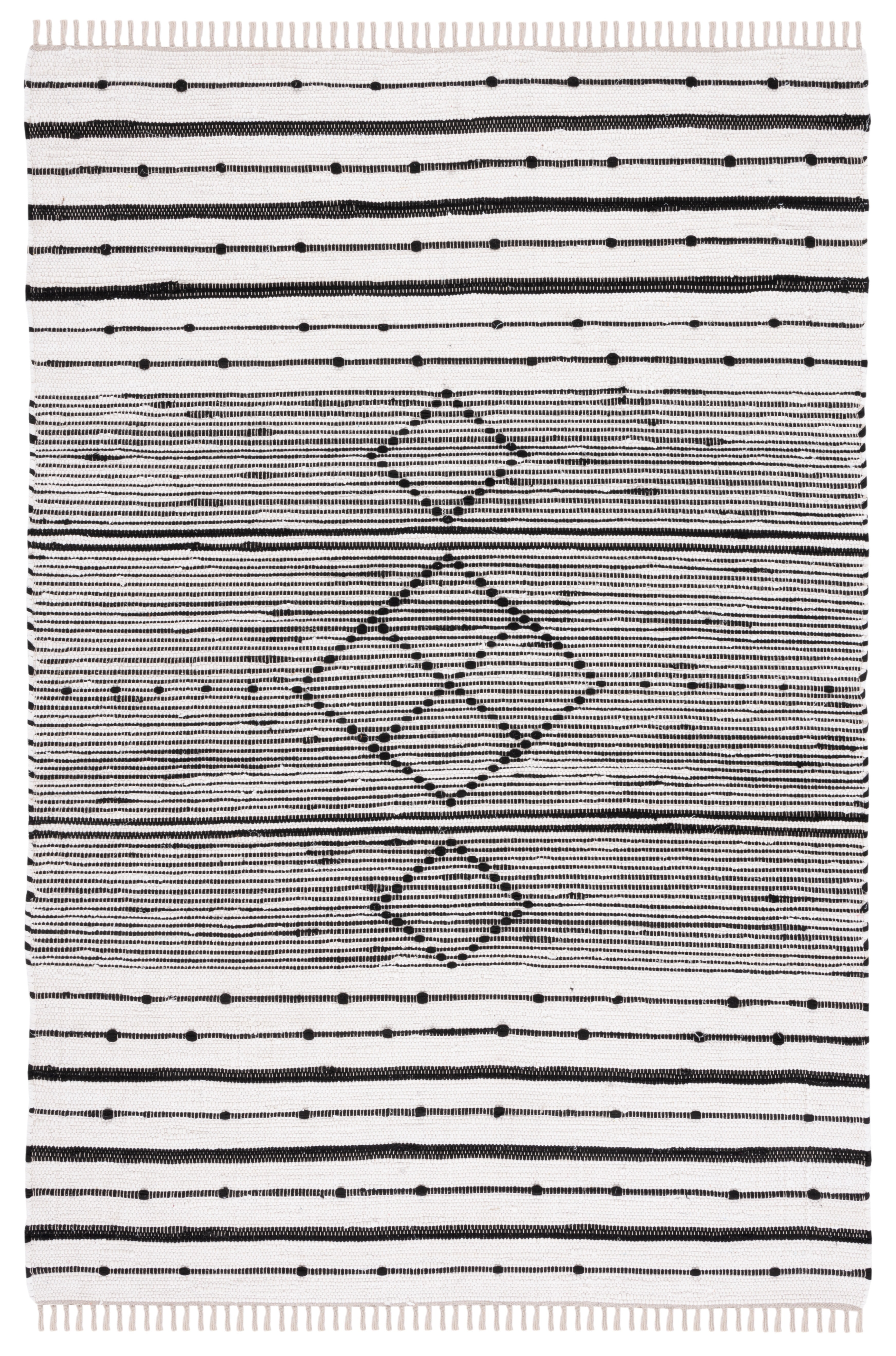 SAFAVIEH Striped Kilim Paulino Striped Cotton Area Rug, Ivory/Black, 3' x 5'