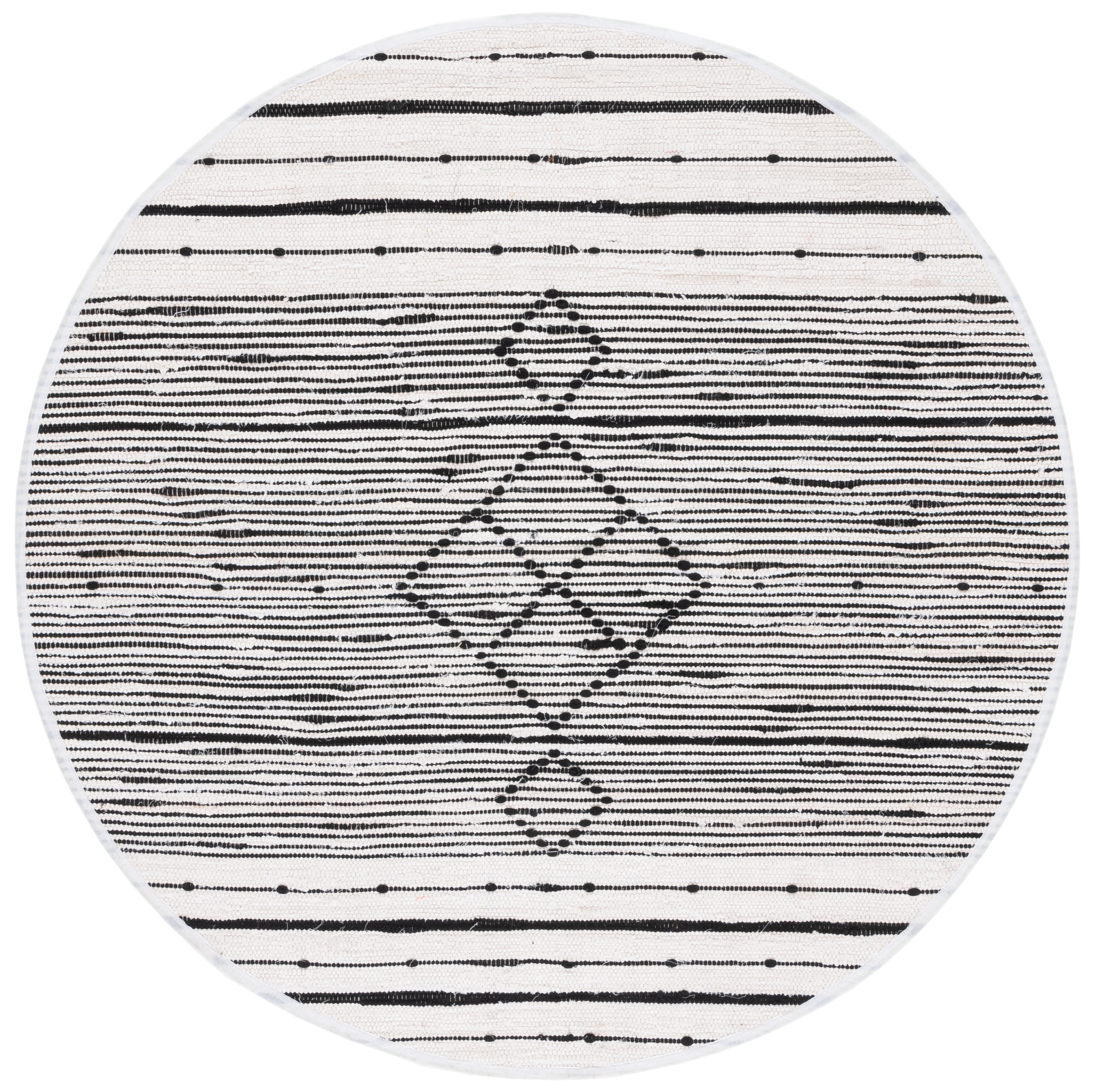 SAFAVIEH Striped Kilim Paulino Striped Cotton Area Rug, Ivory/Black, 6' x 6' Round