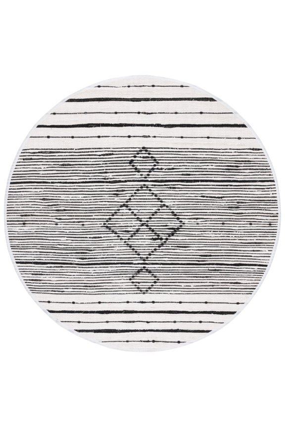 Striped Kilim Paulino Striped Cotton Area Rug, Ivory/Black, 6' x 6' Round