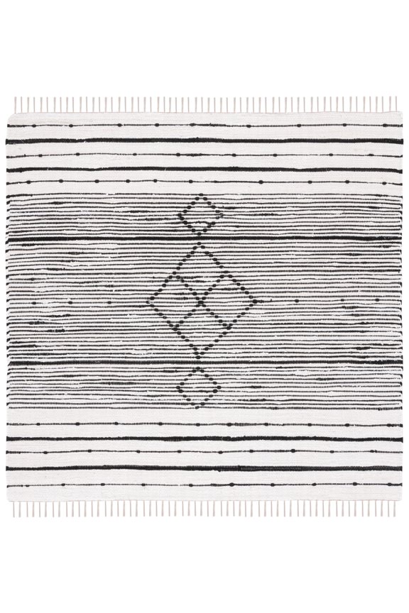 Striped Kilim Paulino Striped Cotton Area Rug, Ivory/Black, 6' x 6' Square