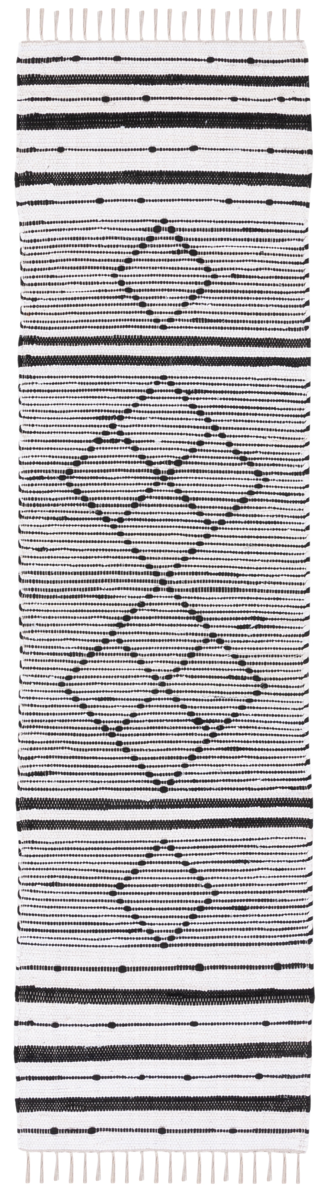 SAFAVIEH Striped Kilim Paulino Striped Cotton Runner Rug, Ivory/Black, 2'3" x 9'