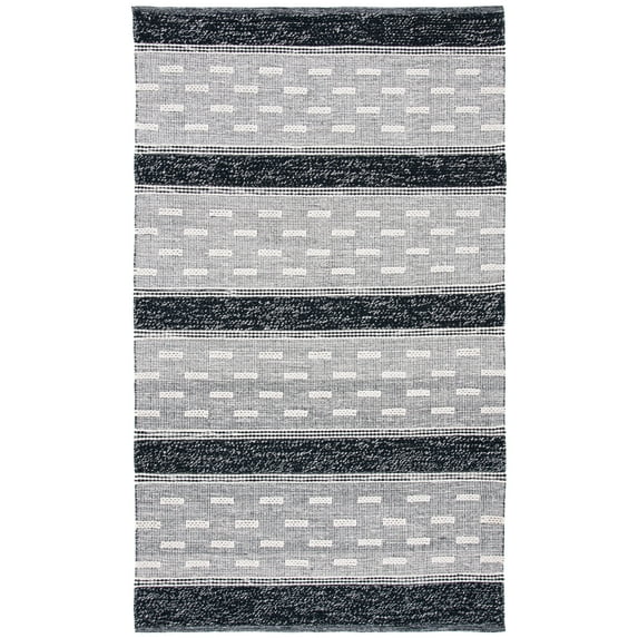 SAFAVIEH Striped Kilim Percival Striped Cotton Area Rug, Black/Ivory, 4' x 6'