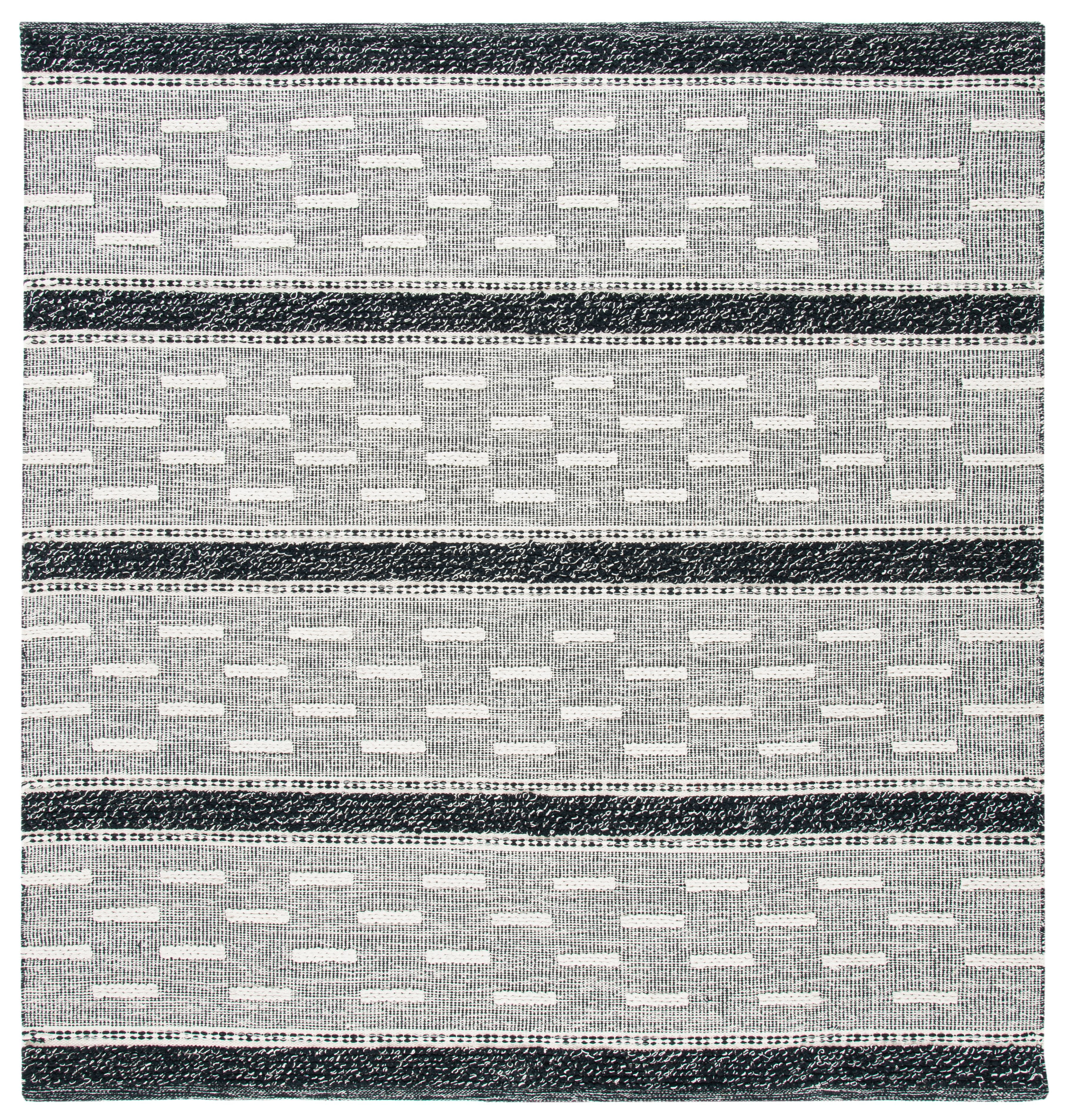 Black and Ivory Striped Kilim Handwoven Wool Cotton Area Rug