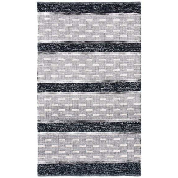 SAFAVIEH Striped Kilim Percival Striped Cotton Area Rug, Black/Ivory, 9' x 12'