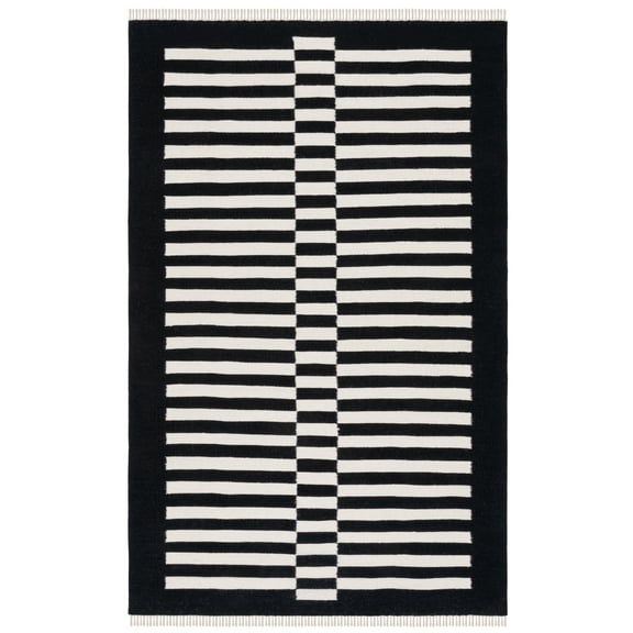SAFAVIEH Striped Kilim Priscilla Striped Area Rug, Black/Ivory, 3' x 5'