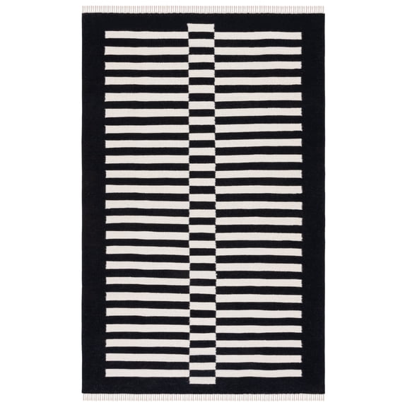 SAFAVIEH Striped Kilim Priscilla Striped Area Rug, Black/Ivory, 4' x 6'