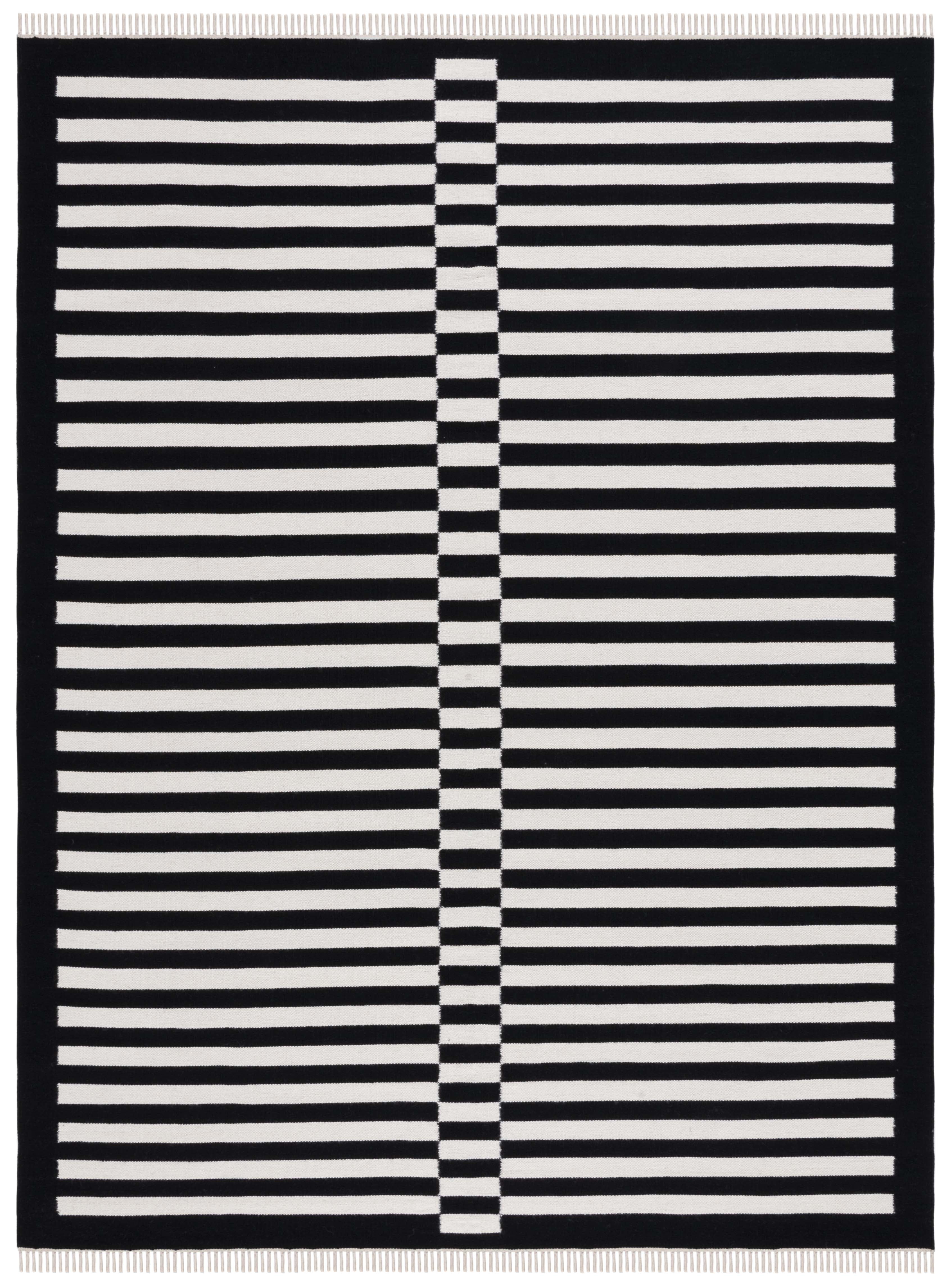 Handmade Boho-Chic Grey/Blue Wool Striped 8' x 10' Area Rug
