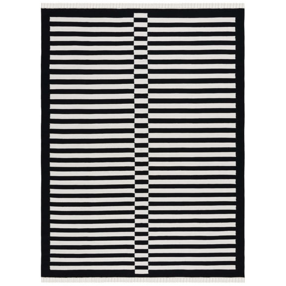 SAFAVIEH Striped Kilim Priscilla Striped Area Rug, Black/Ivory, 8' x 10'