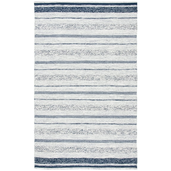 SAFAVIEH Striped Kilim Rada Striped Cotton Area Rug, Ivory/Navy, 8' x 10'