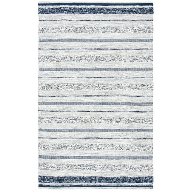 SAFAVIEH Striped Kilim Rada Striped Cotton Area Rug, Ivory/Navy, 8' x 10'