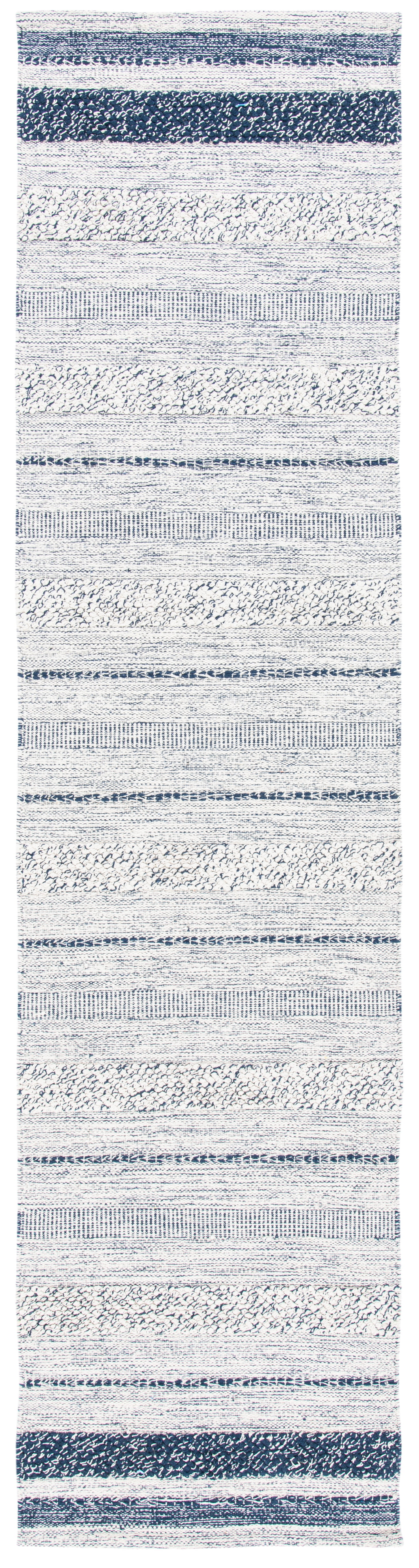 Ivory and Navy Striped Kilim Wool-Cotton Rug 2'-3" x 9'