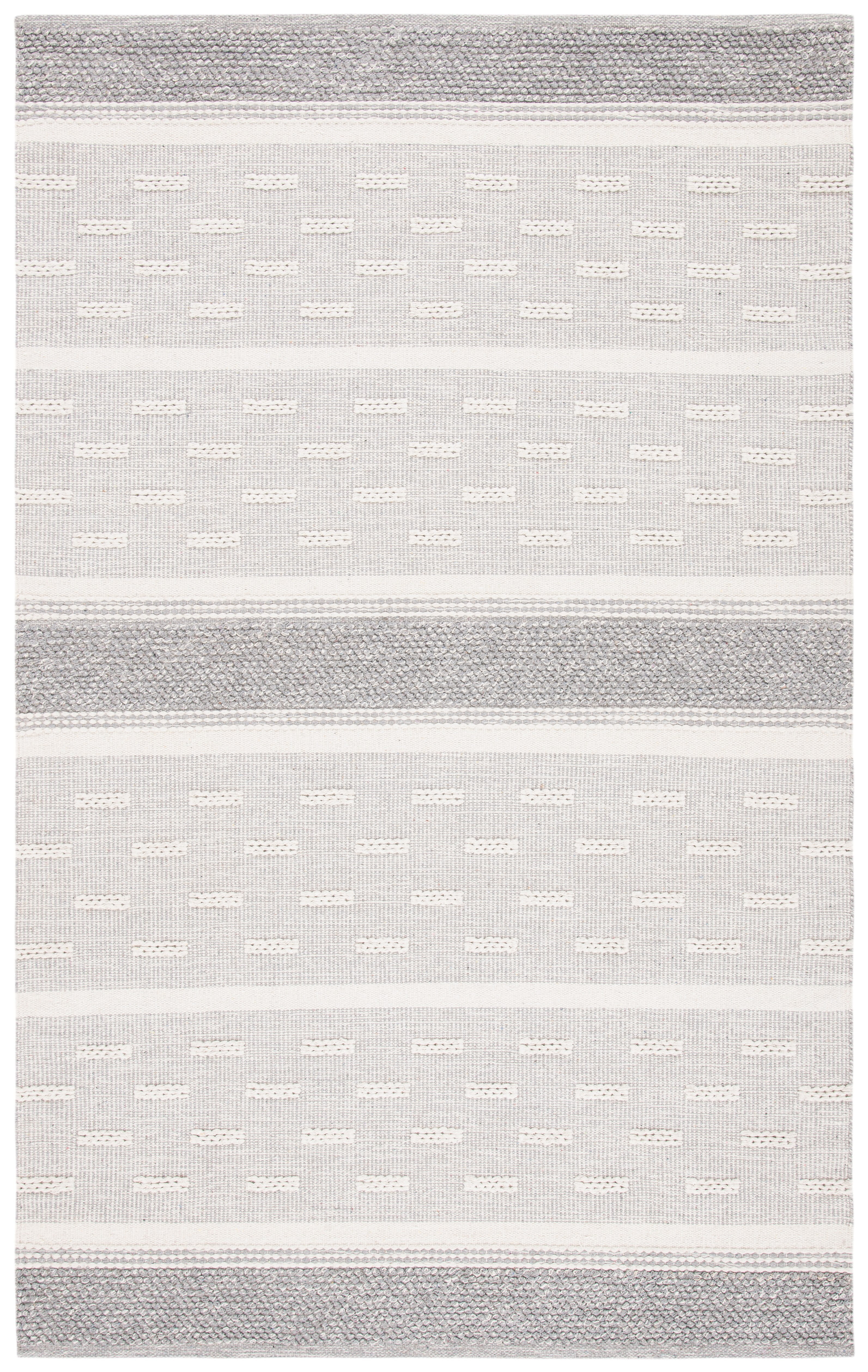 Ivory and Gray Striped Kilim 4' x 6' Wool Cotton Area Rug