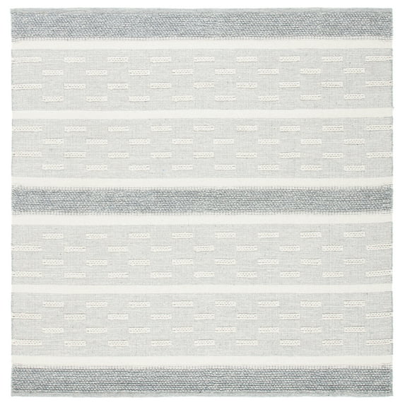 SAFAVIEH Striped Kilim Rory Striped Cotton Area Rug, Ivory/Grey, 7' x 7' Square