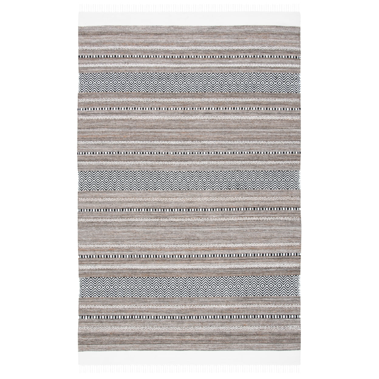Black and Ivory Striped Kilim 6' x 9' Wool Rug