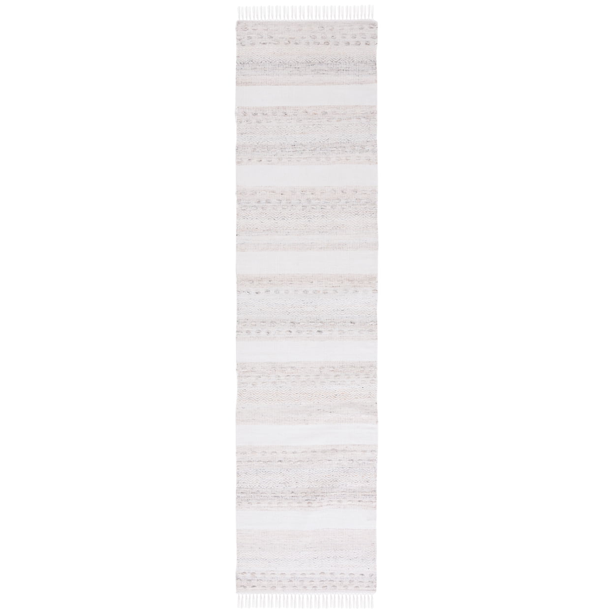 Beige and Ivory Striped Kilim Wool Runner Rug, 2' 3" x 9'