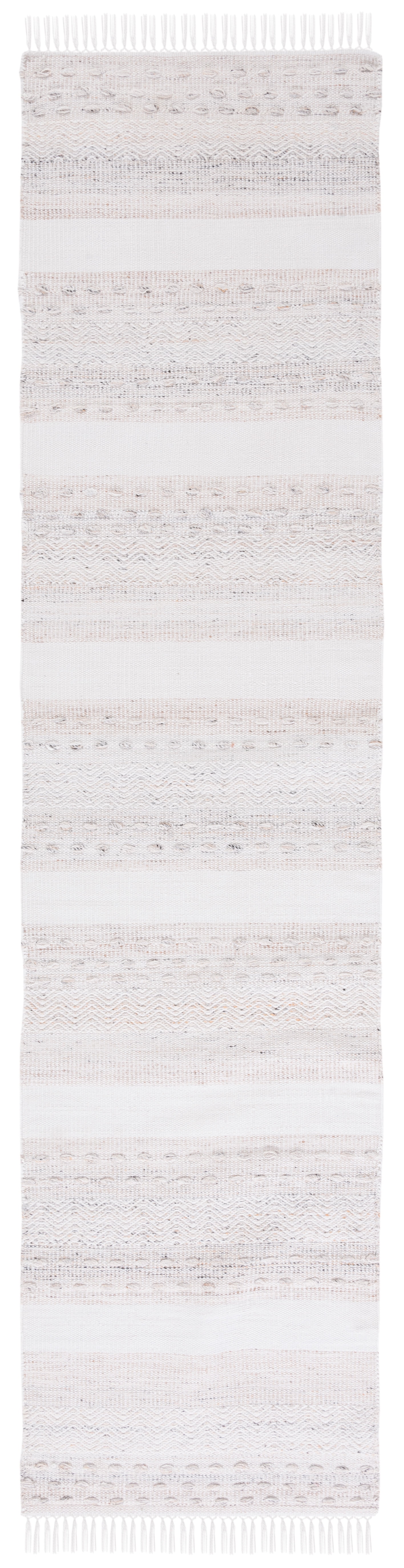 Beige and Ivory Striped Kilim Wool Runner Rug, 2' 3" x 9'
