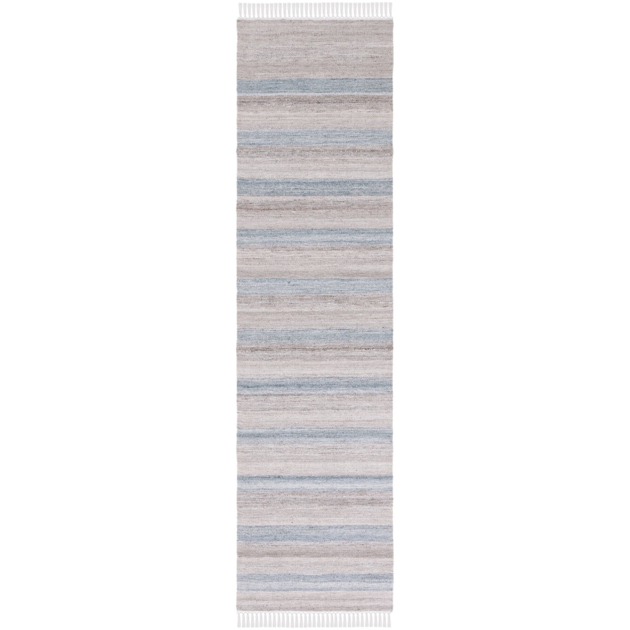 Gray and Beige Striped Kilim Wool Runner Rug