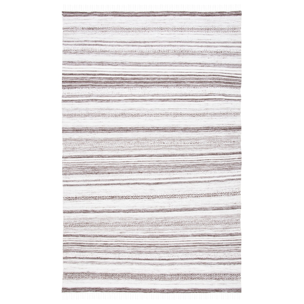 Ivory and Brown Striped Wool Kilim Area Rug 5' x 8'