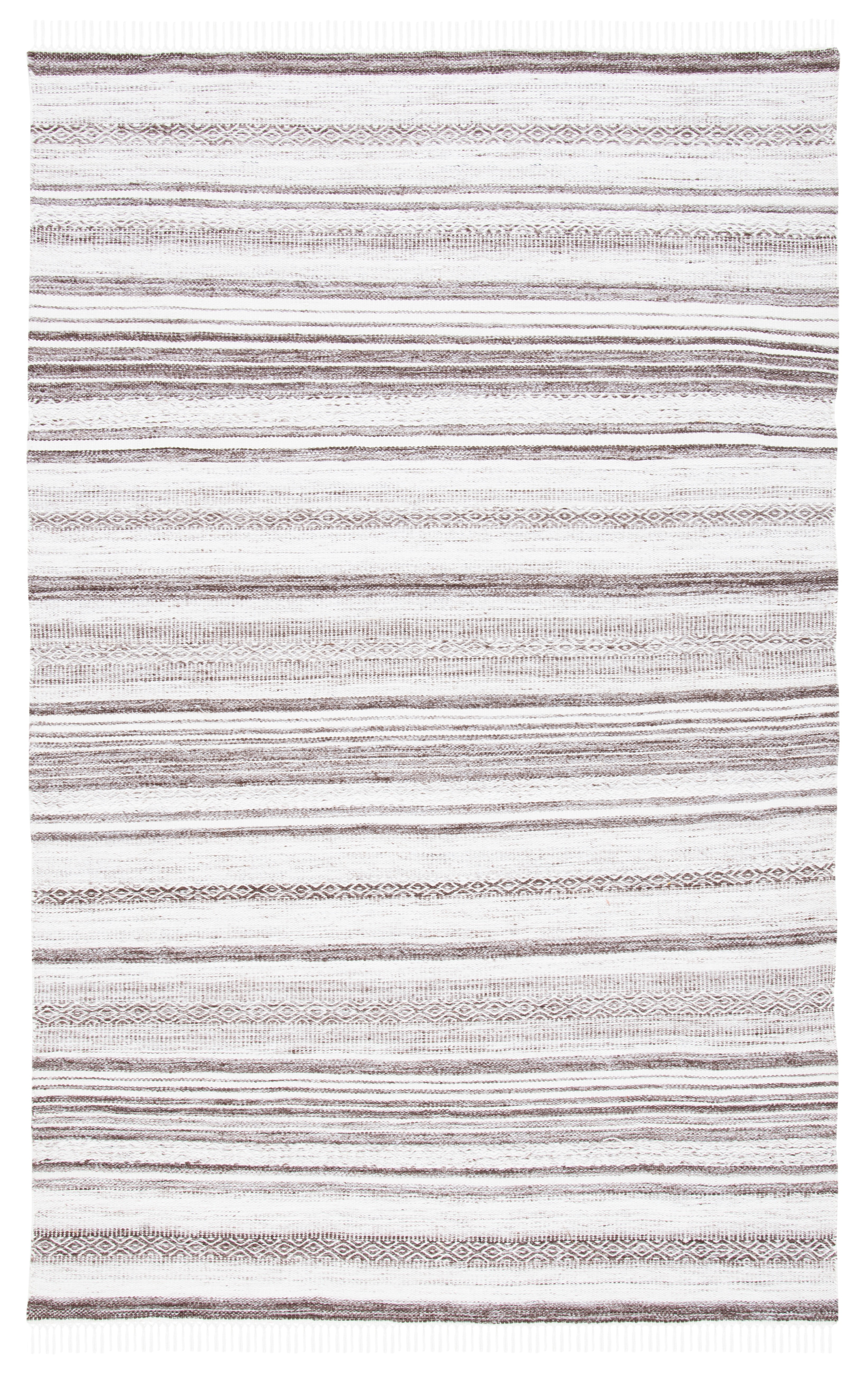 Ivory and Brown Striped Wool Kilim Area Rug 5' x 8'
