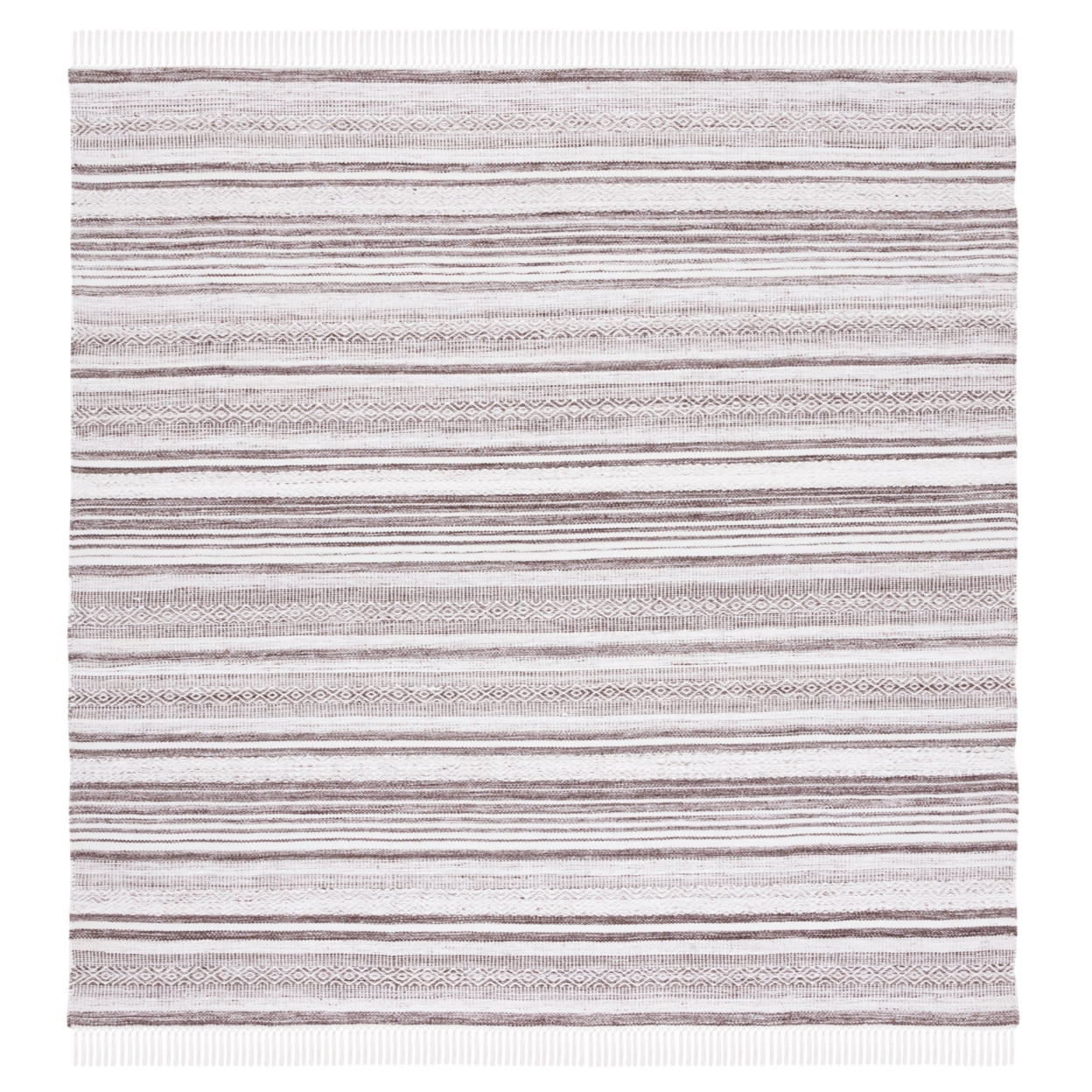 Ivory and Brown Striped Kilim 7' Square Wool Area Rug