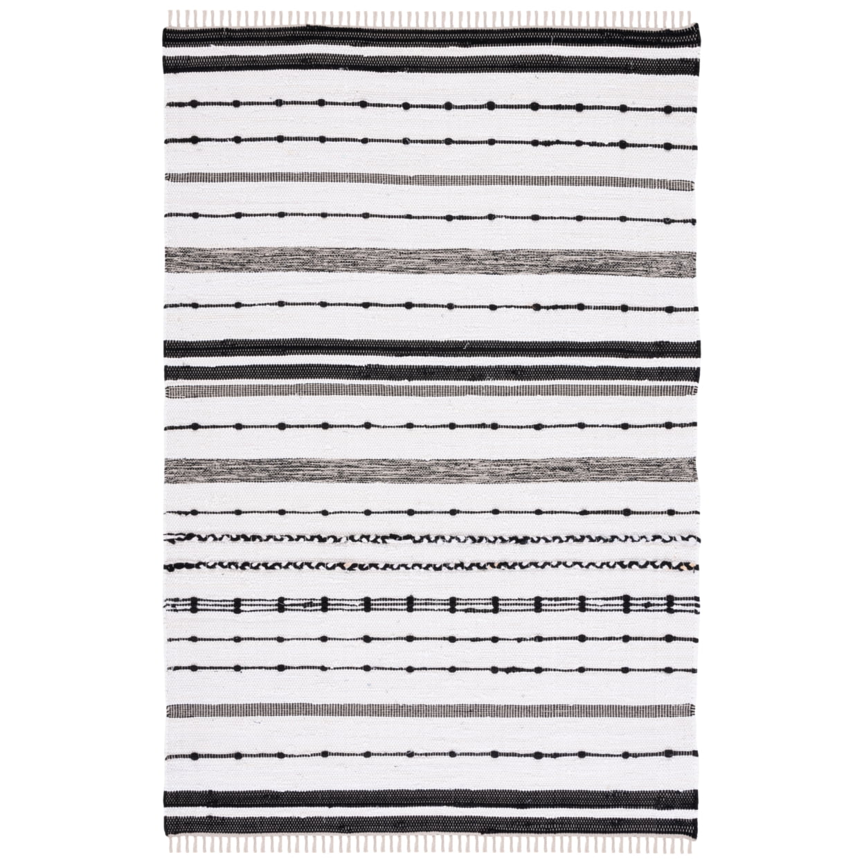 Ivory and Black Striped Wool Cotton 4' x 6' Area Rug