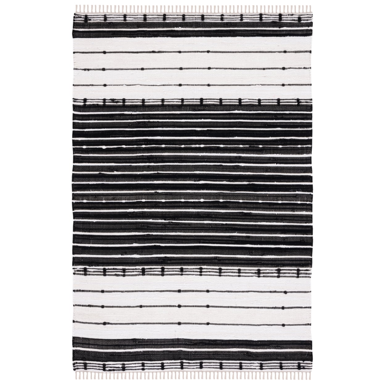 Black and White Striped Wool Cotton 4' x 6' Area Rug