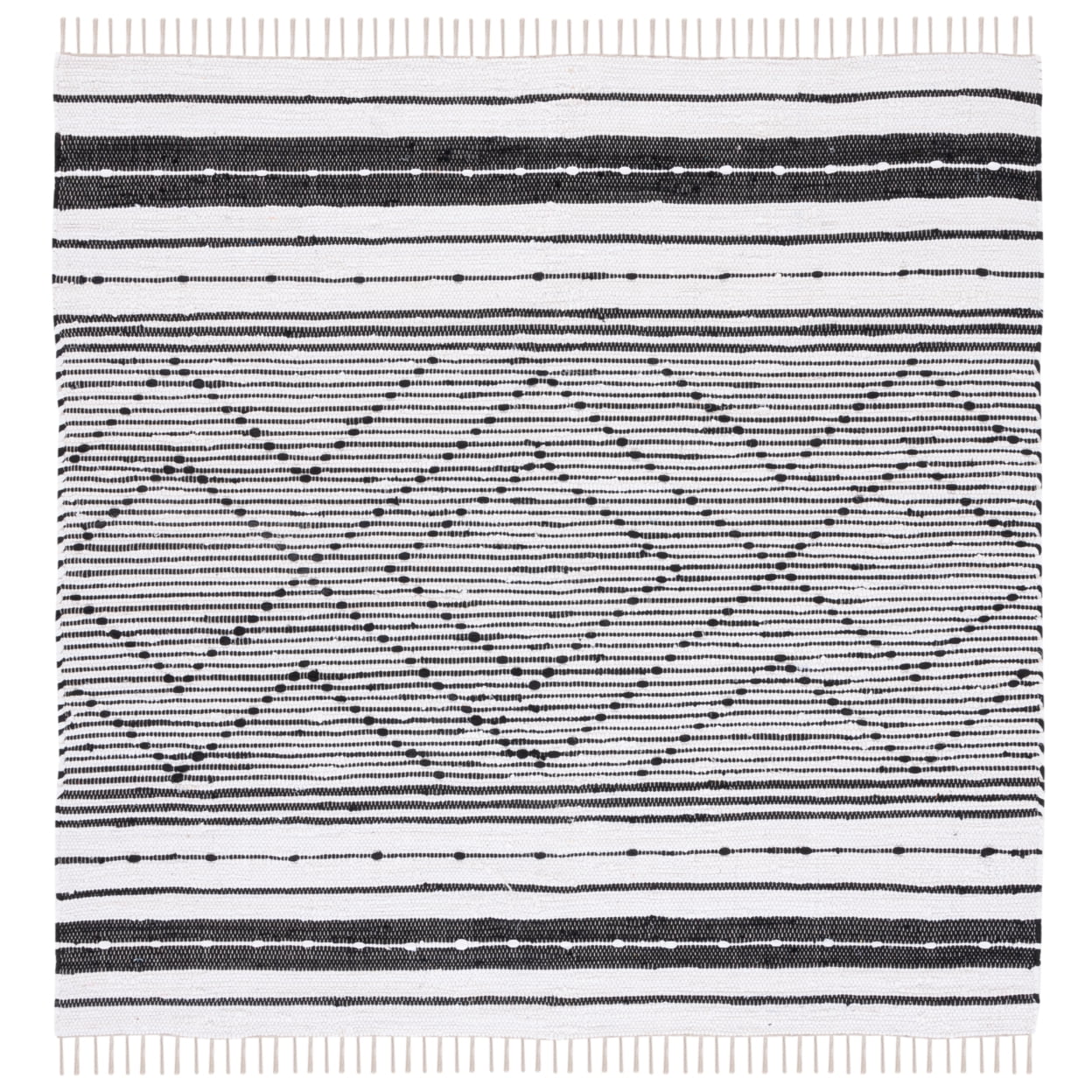 Black and Ivory Striped Kilim 6' Square Wool Area Rug