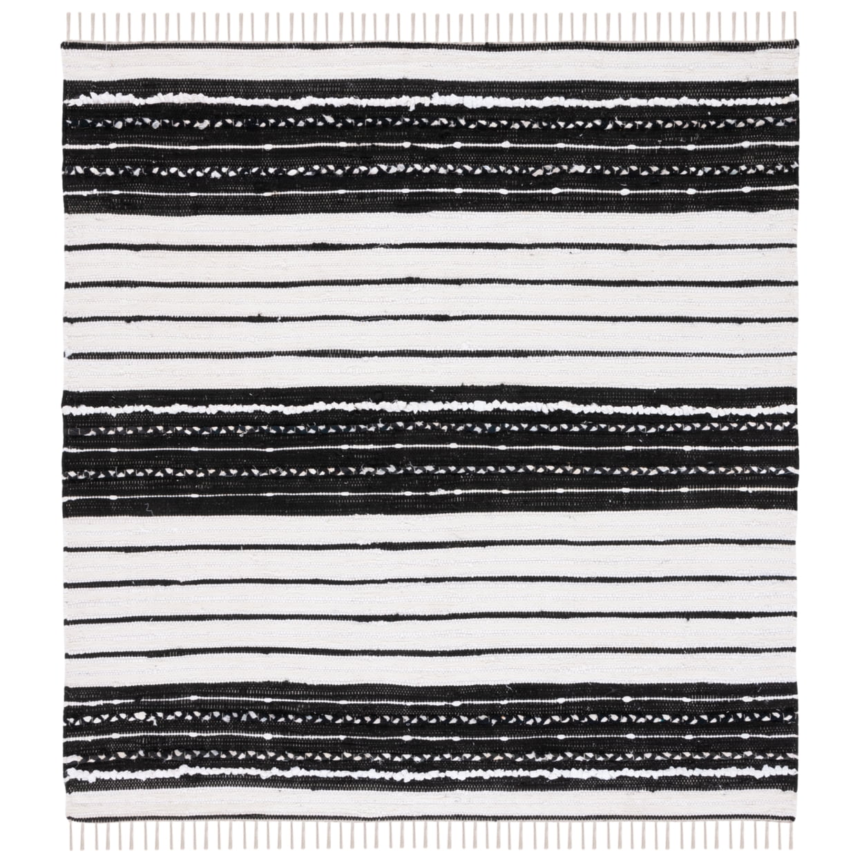 Black and White Striped Wool Cotton 8' x 10' Area Rug
