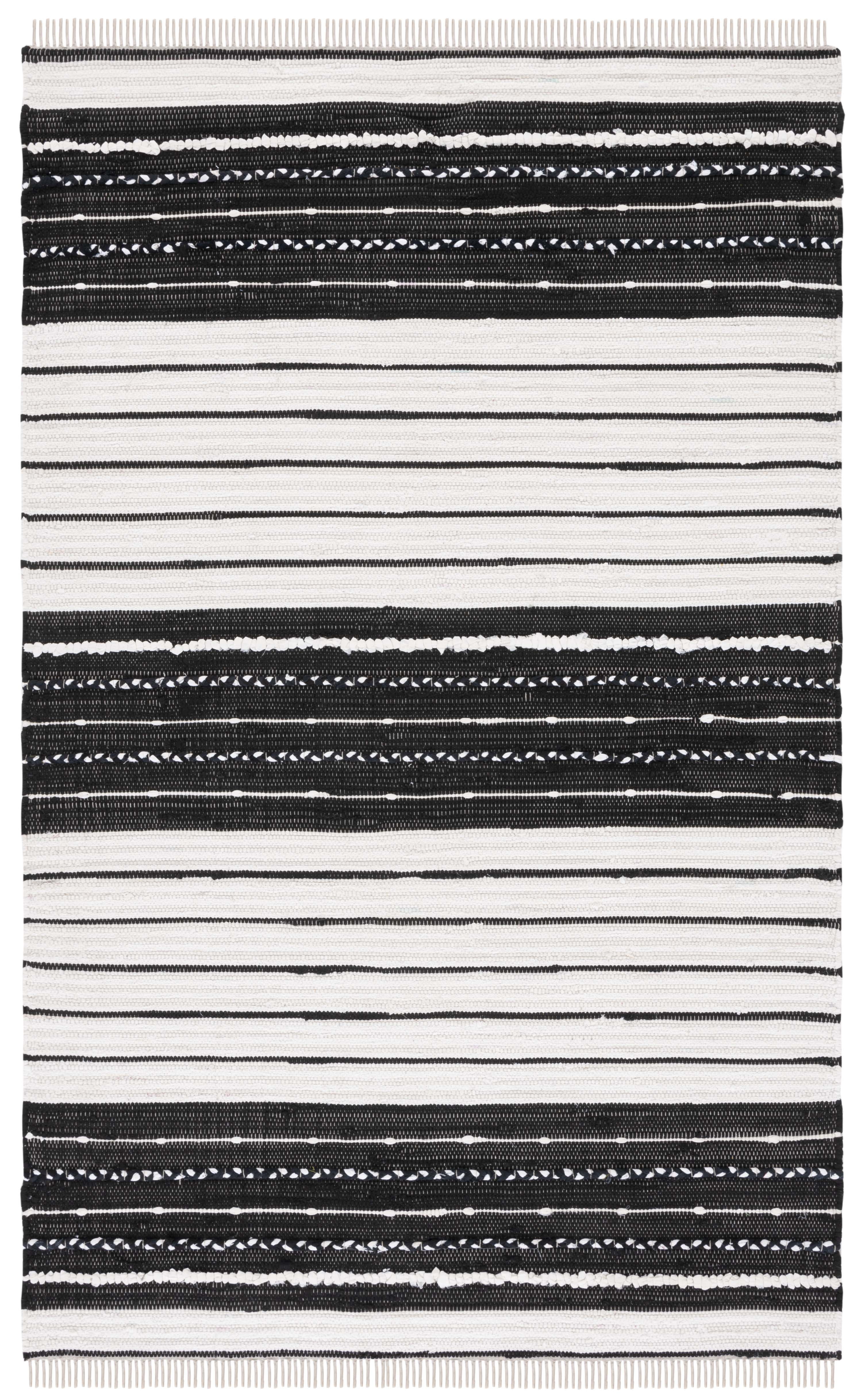 Black and White Striped Wool Cotton 8' x 10' Area Rug