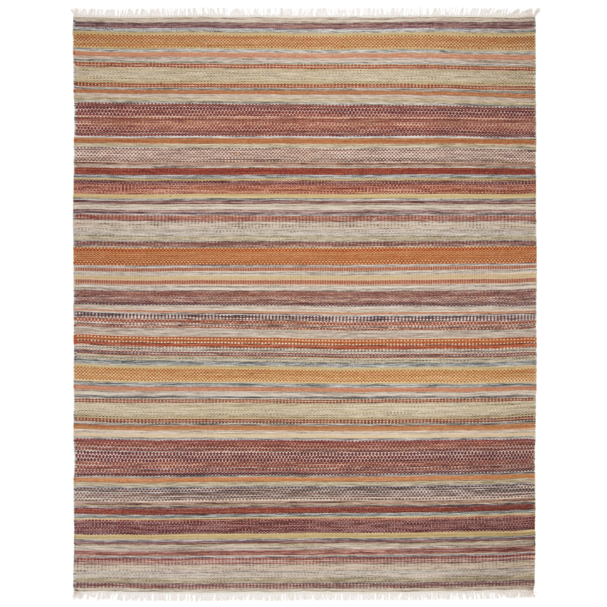 Ivory and Beige Striped Wool Kilim Rug