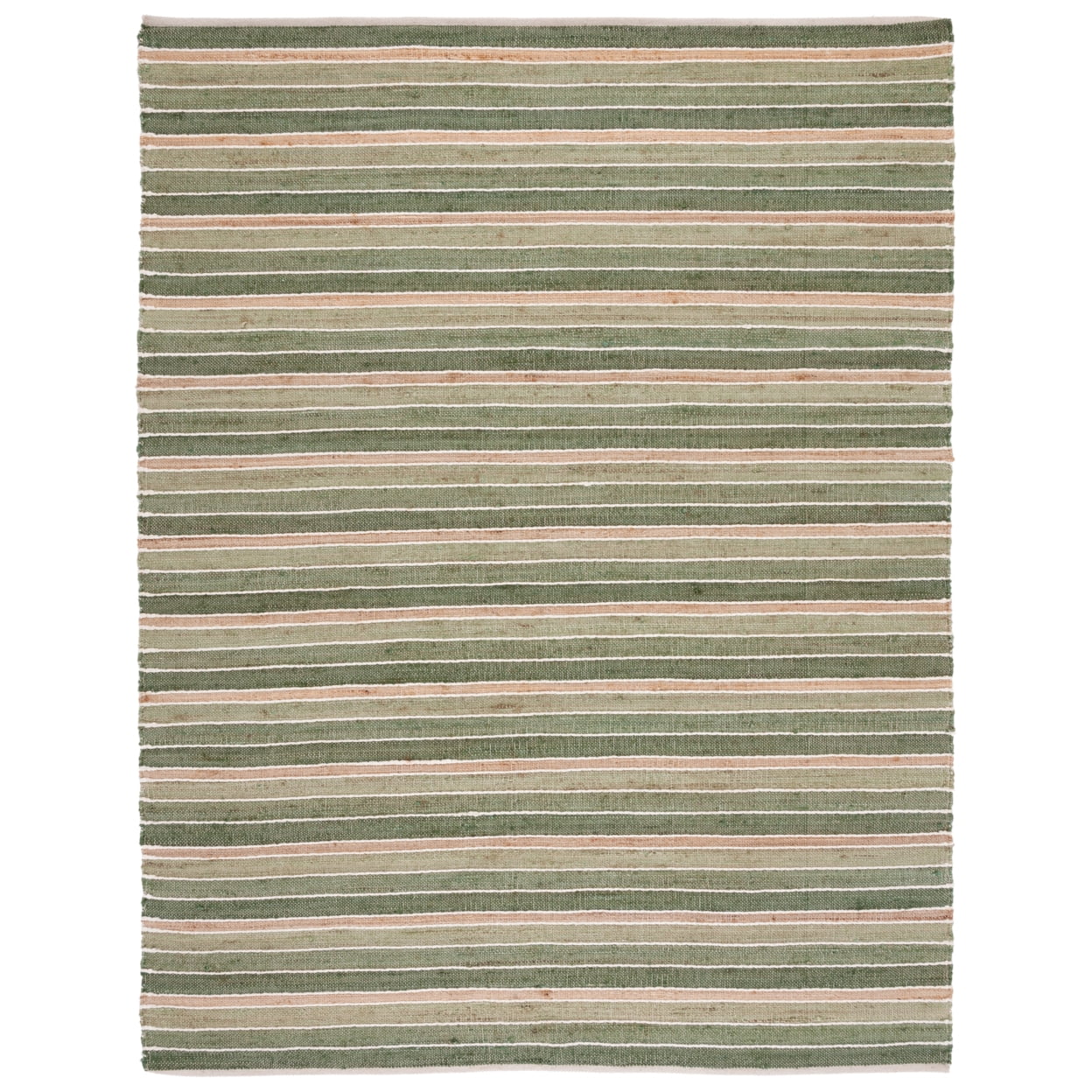 Handwoven Green and Natural Stripe Wool Rug - 5' x 8'