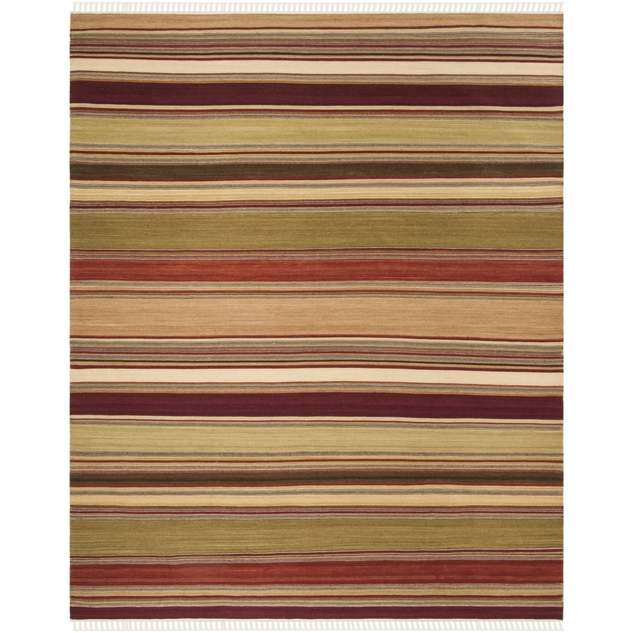 Handwoven Red and Multicolor Wool Striped Runner Rug