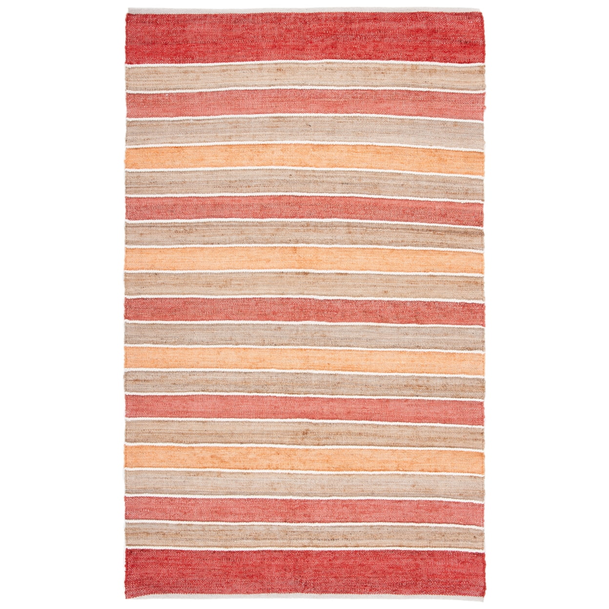 Handwoven Red and Beige Striped Wool 4' x 6' Area Rug