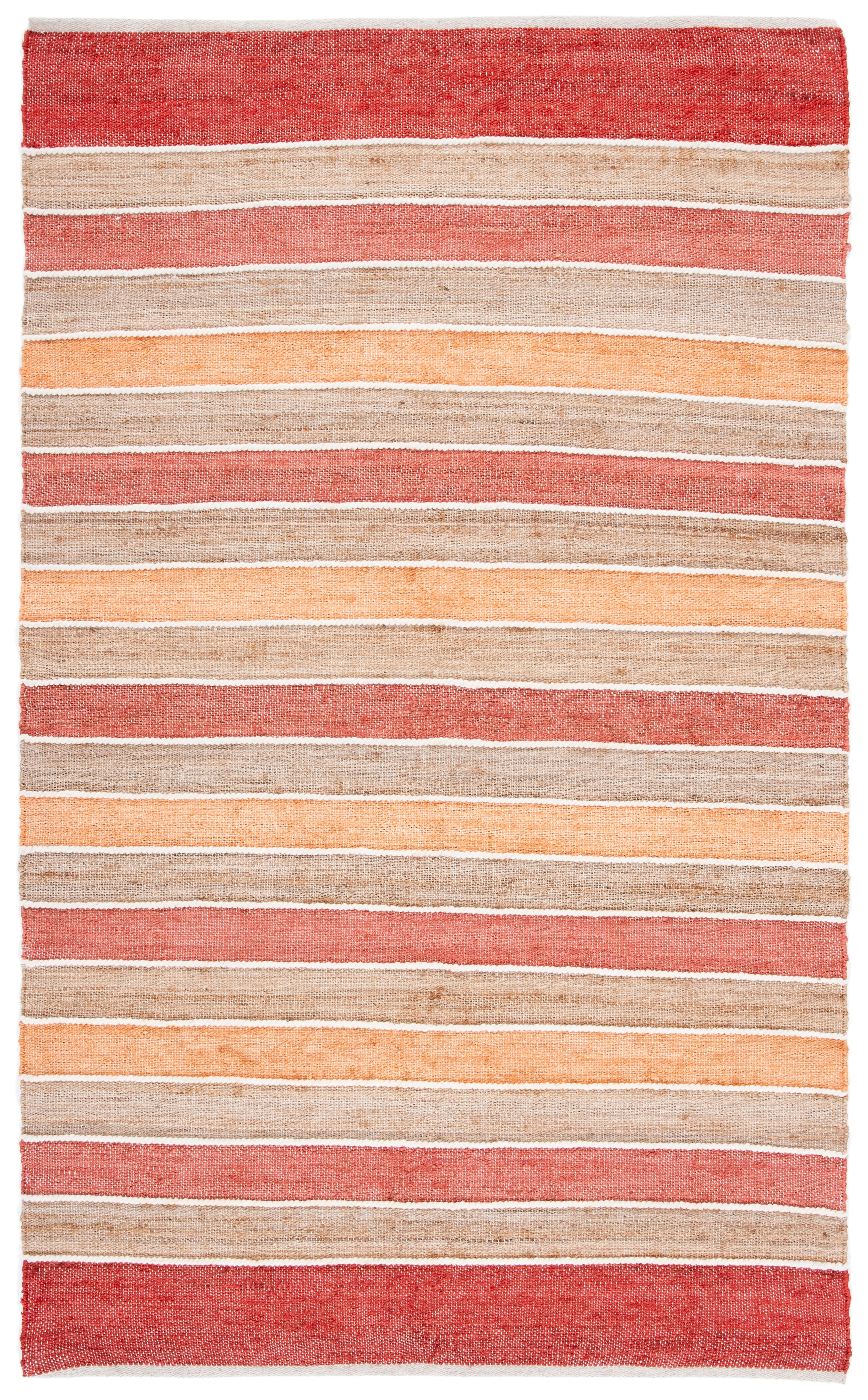 Handwoven Red and Beige Striped Wool 4' x 6' Area Rug