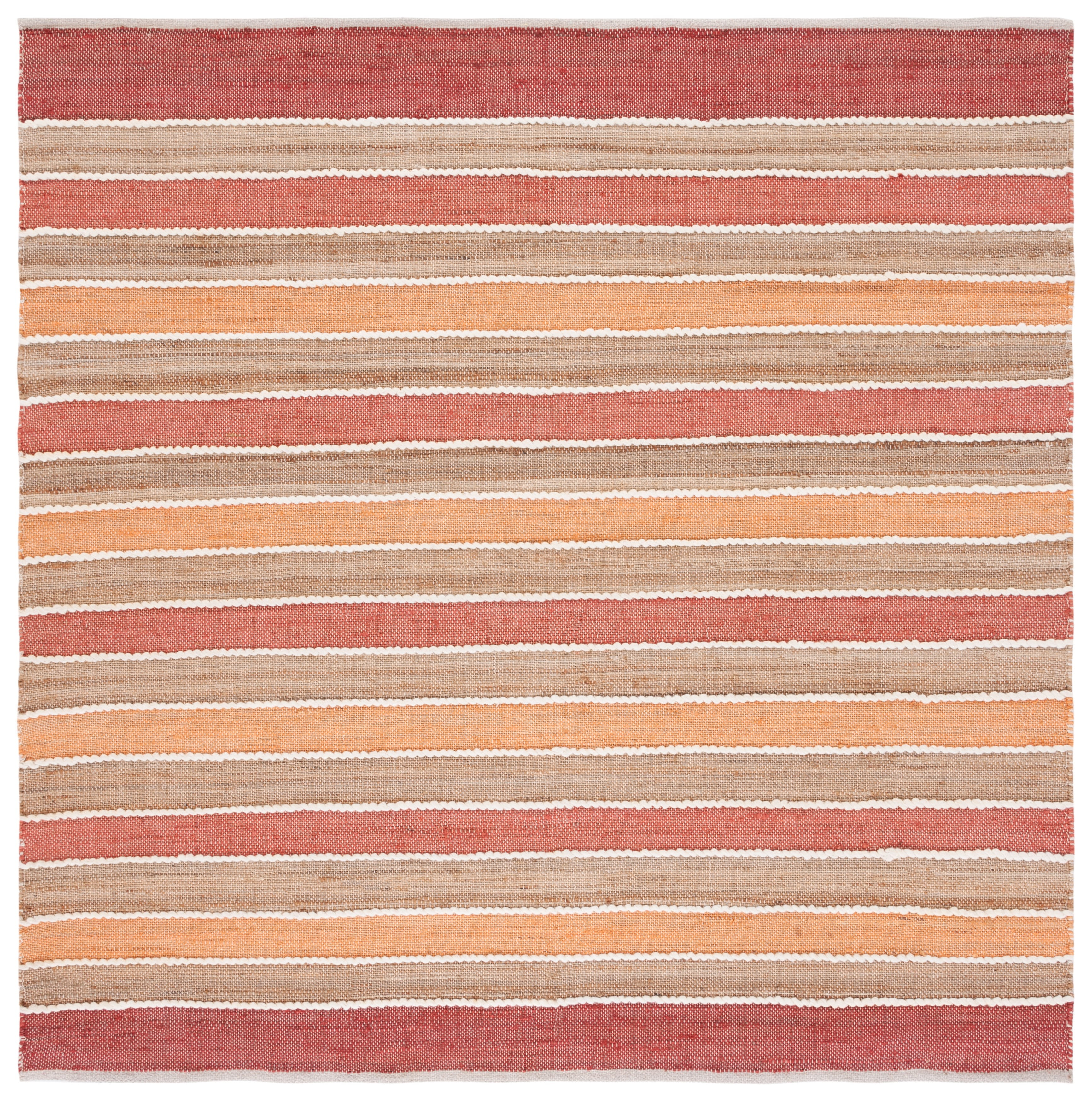 Rustic Red and Beige Striped Wool Square Rug